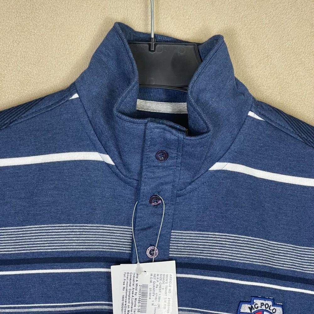 Monte Carlo Polo Club Pullover Sweater Mens M‎ Blue Striped Pocket Mock Neck NWT - Picture 2 of 13